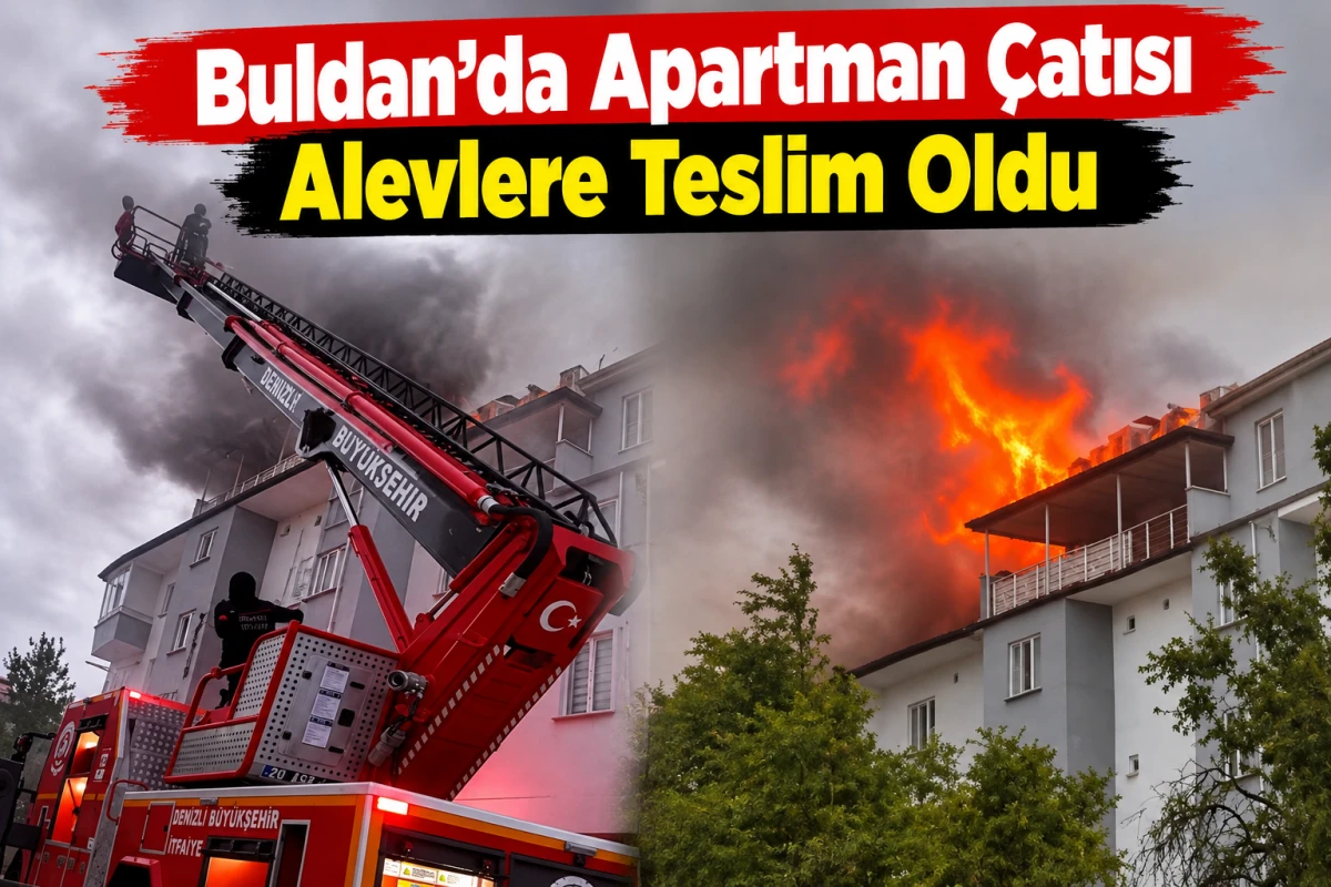 Buldan&rsquo;da Apartman &Ccedil;atısı Alevlere Teslim Oldu