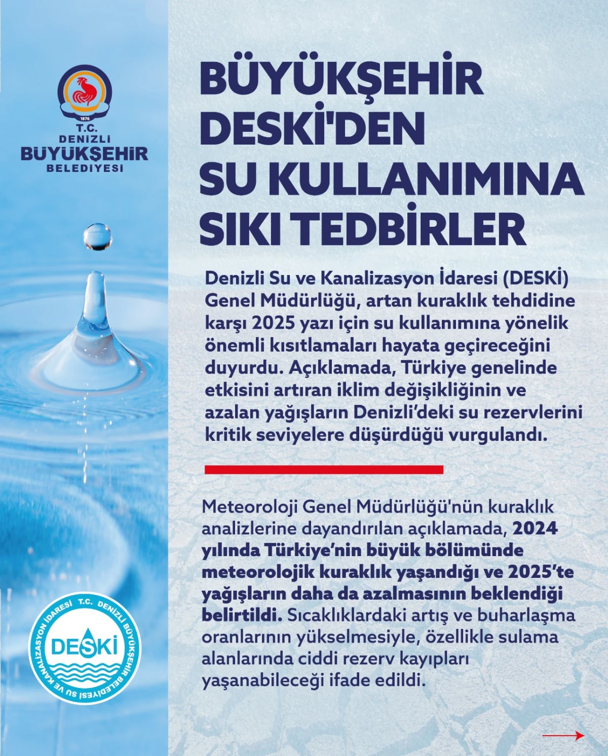  Büyükşehir DESKİ'den su kullanımına sıkı tedbirler