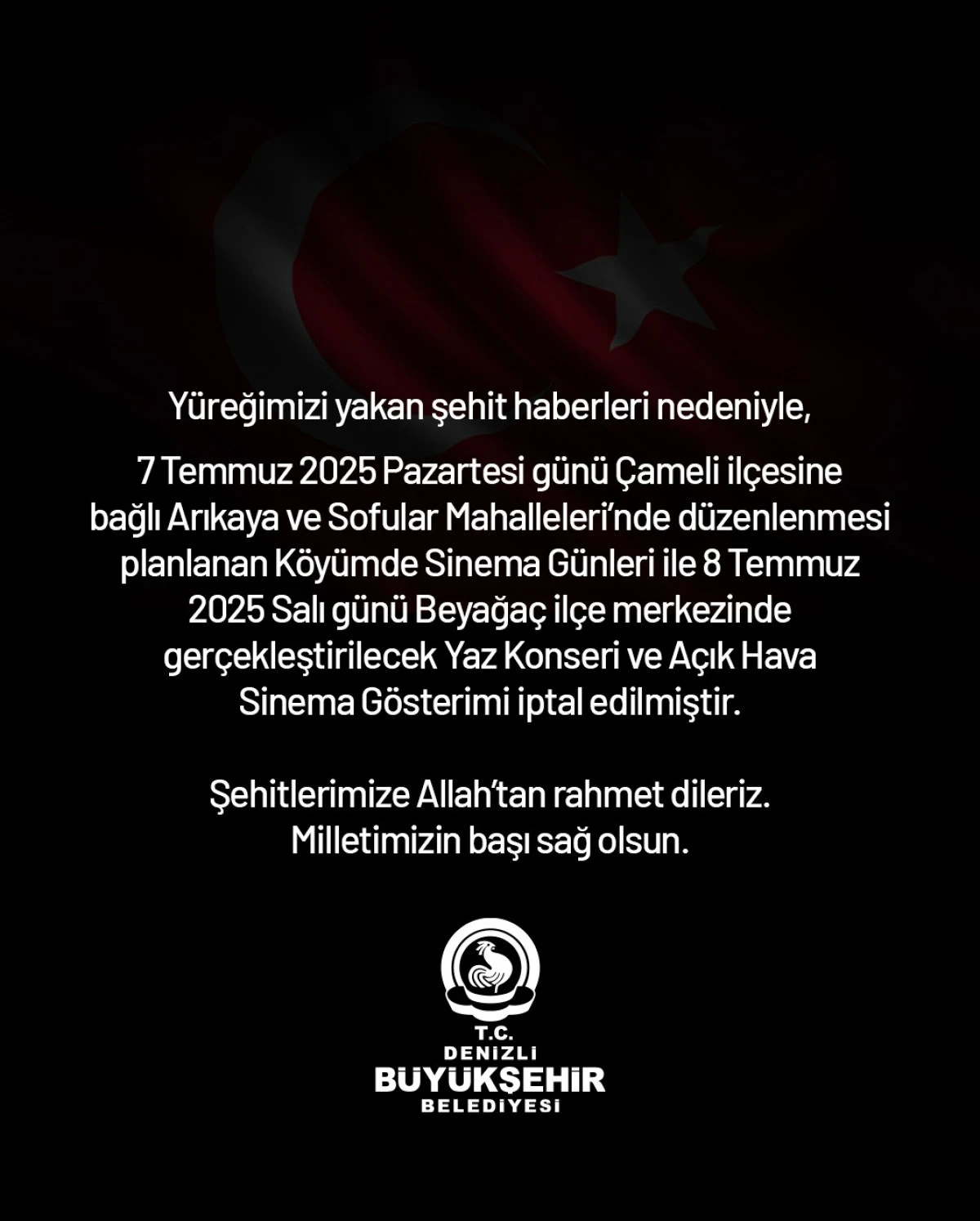  Denizli Büyükşehir Belediyesi’nden şehitlerimize saygı