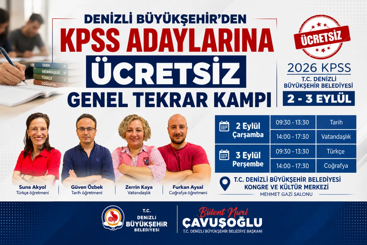 Denizli B&uuml;y&uuml;kşehir&rsquo;den KPSS adaylarına &uuml;cretsiz genel tekrar kampı