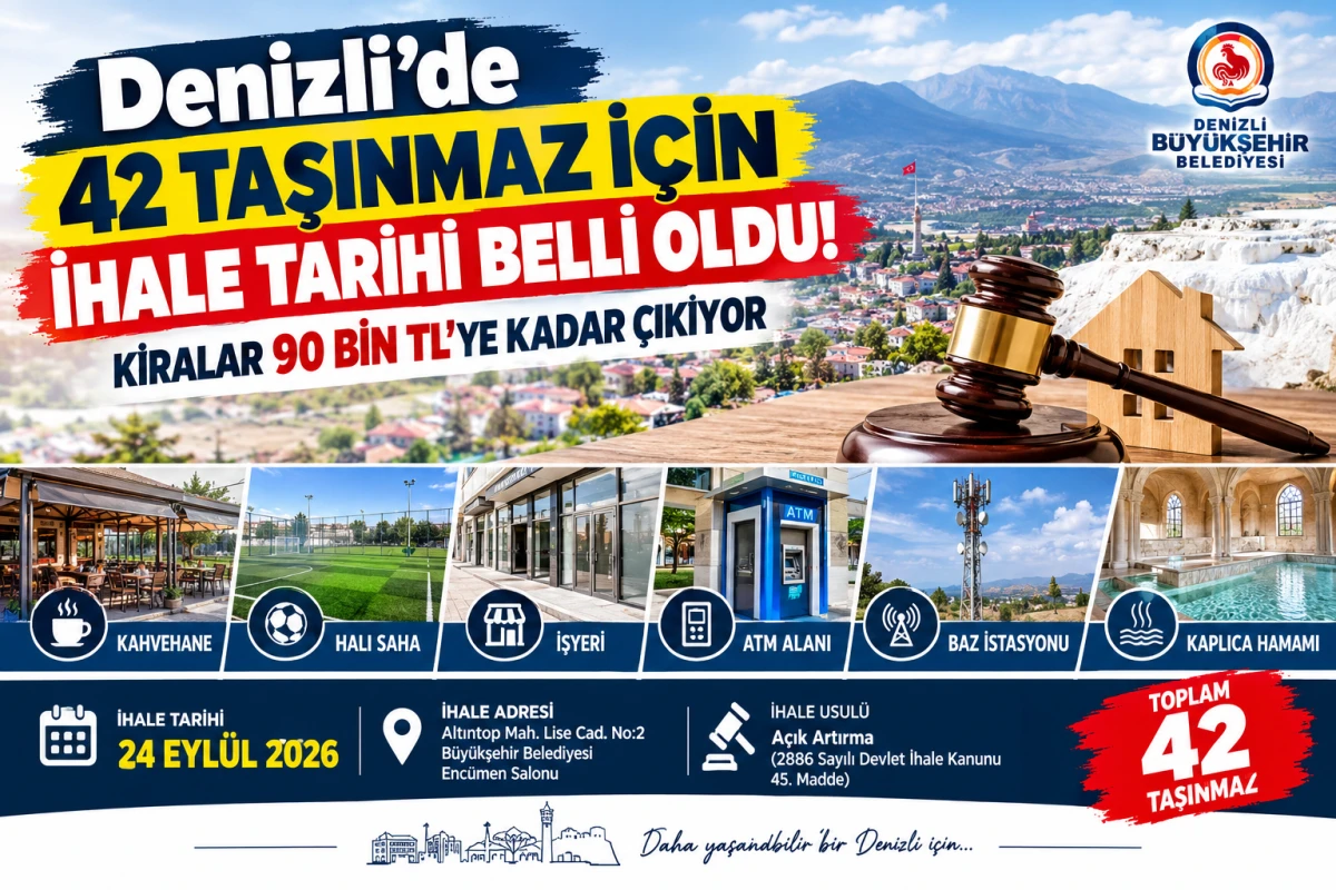 Denizli&rsquo;de 42 Taşınmaz İ&ccedil;in İhale Tarihi Belli Oldu: Kiralar 90 Bin TL&rsquo;ye Kadar &Ccedil;ıkıyor