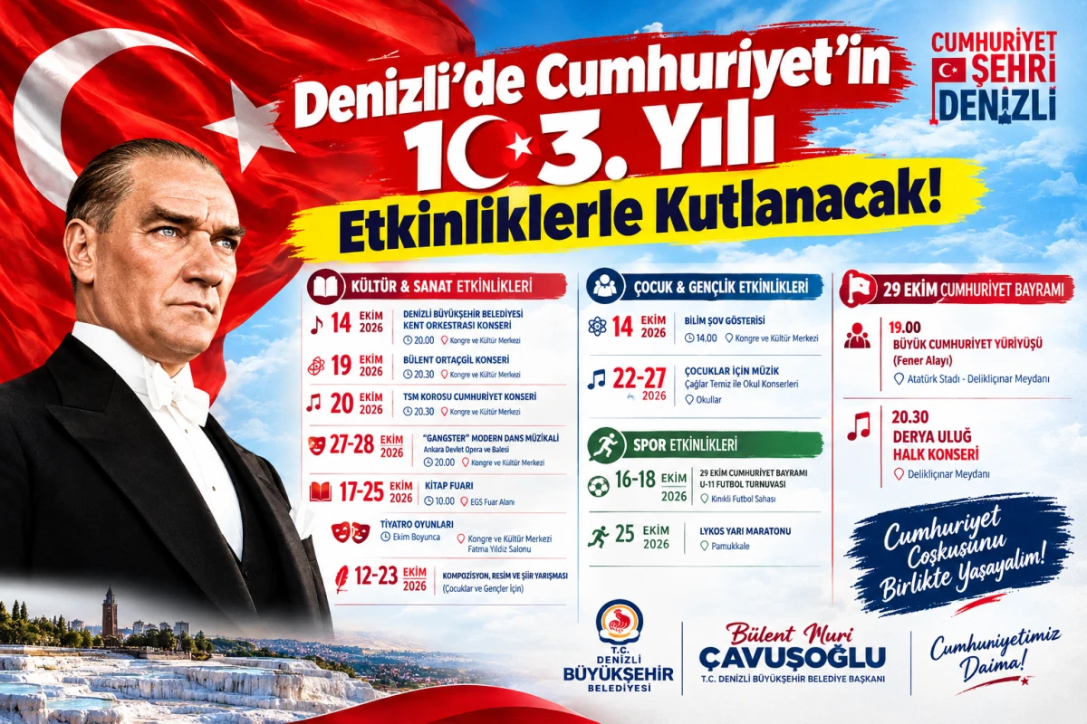 Denizli&rsquo;de Cumhuriyet&rsquo;in 103. Yılı Etkinliklerle Kutlanacak! Derya Uluğ Sahne Alacak