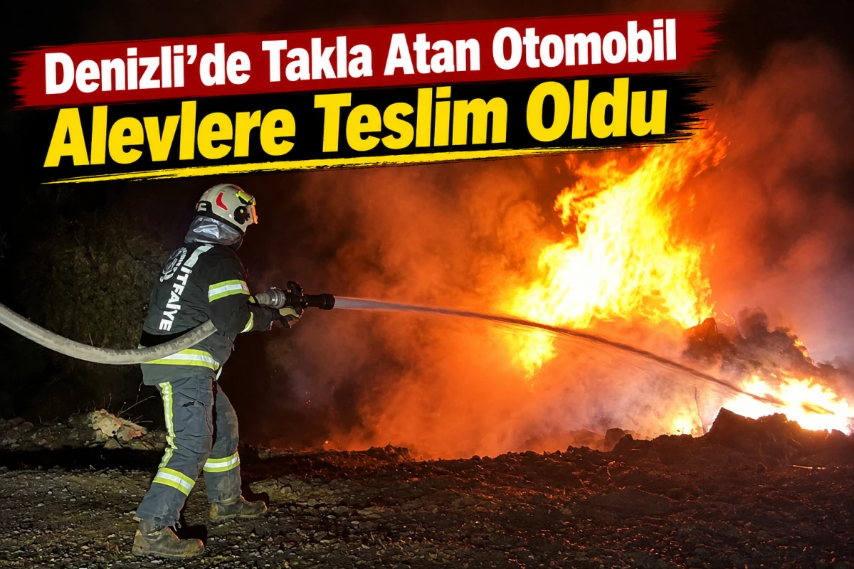 Denizli&rsquo;de Takla Atan Otomobil Alevlere Teslim Oldu.
