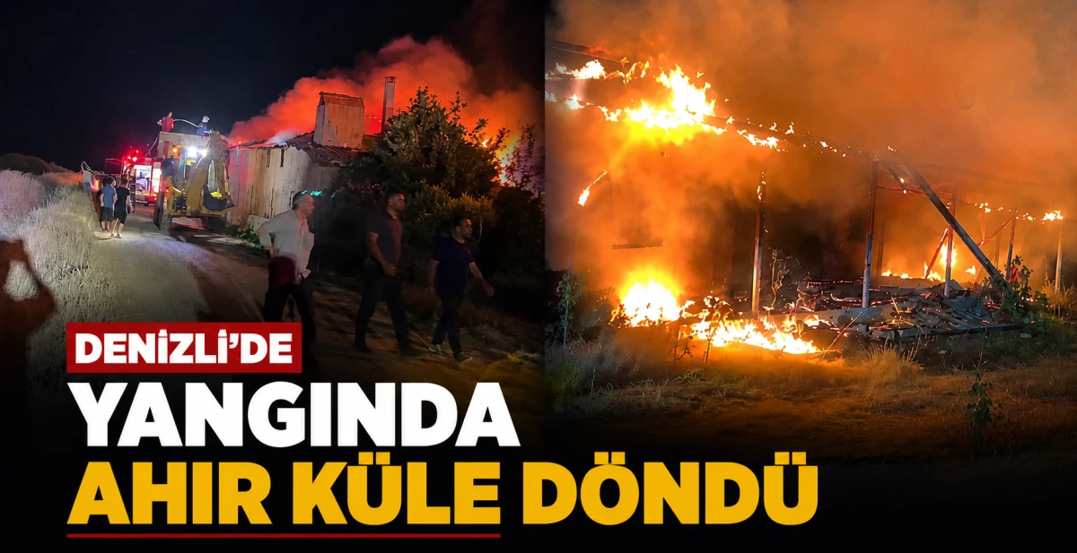 Denizli'de yangında ahır k&uuml;le d&ouml;nd&uuml;