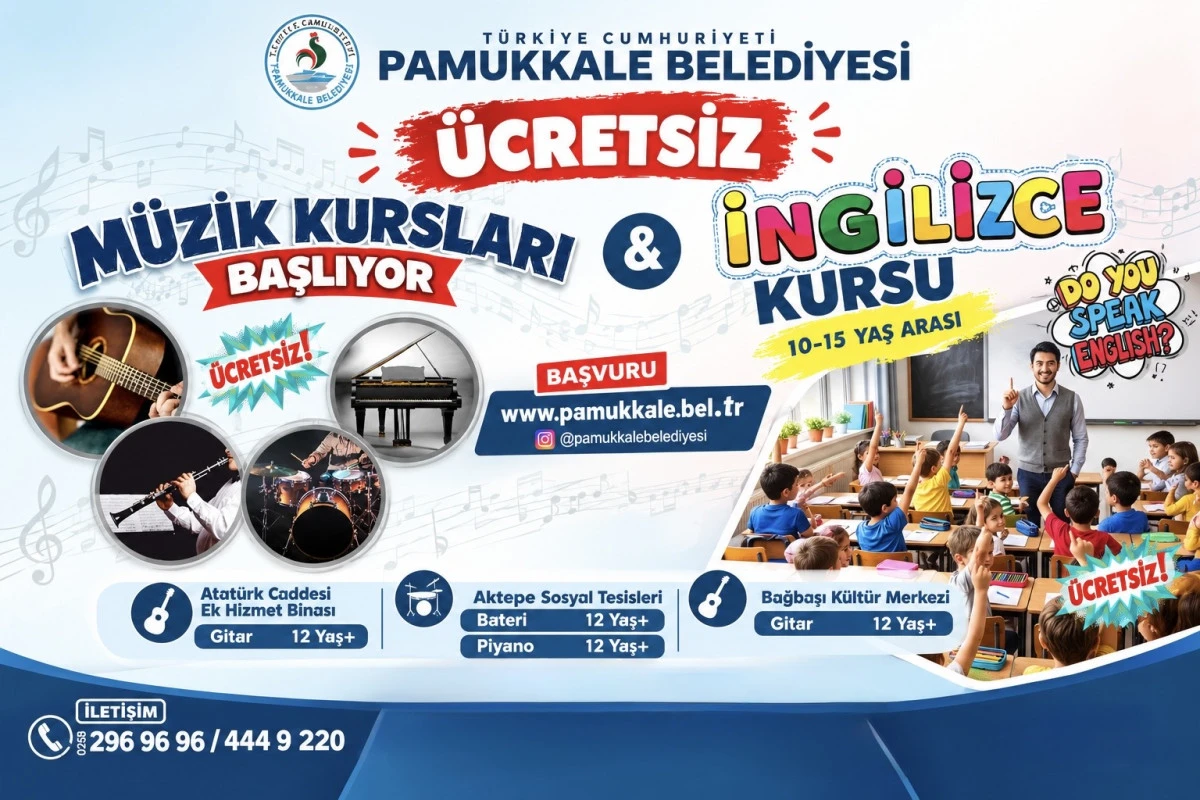 PAMUKKALE BELEDİYESİ &Uuml;CRETSİZ M&Uuml;ZİK VE İNGİLİZCE KURSLARI BAŞLIYOR