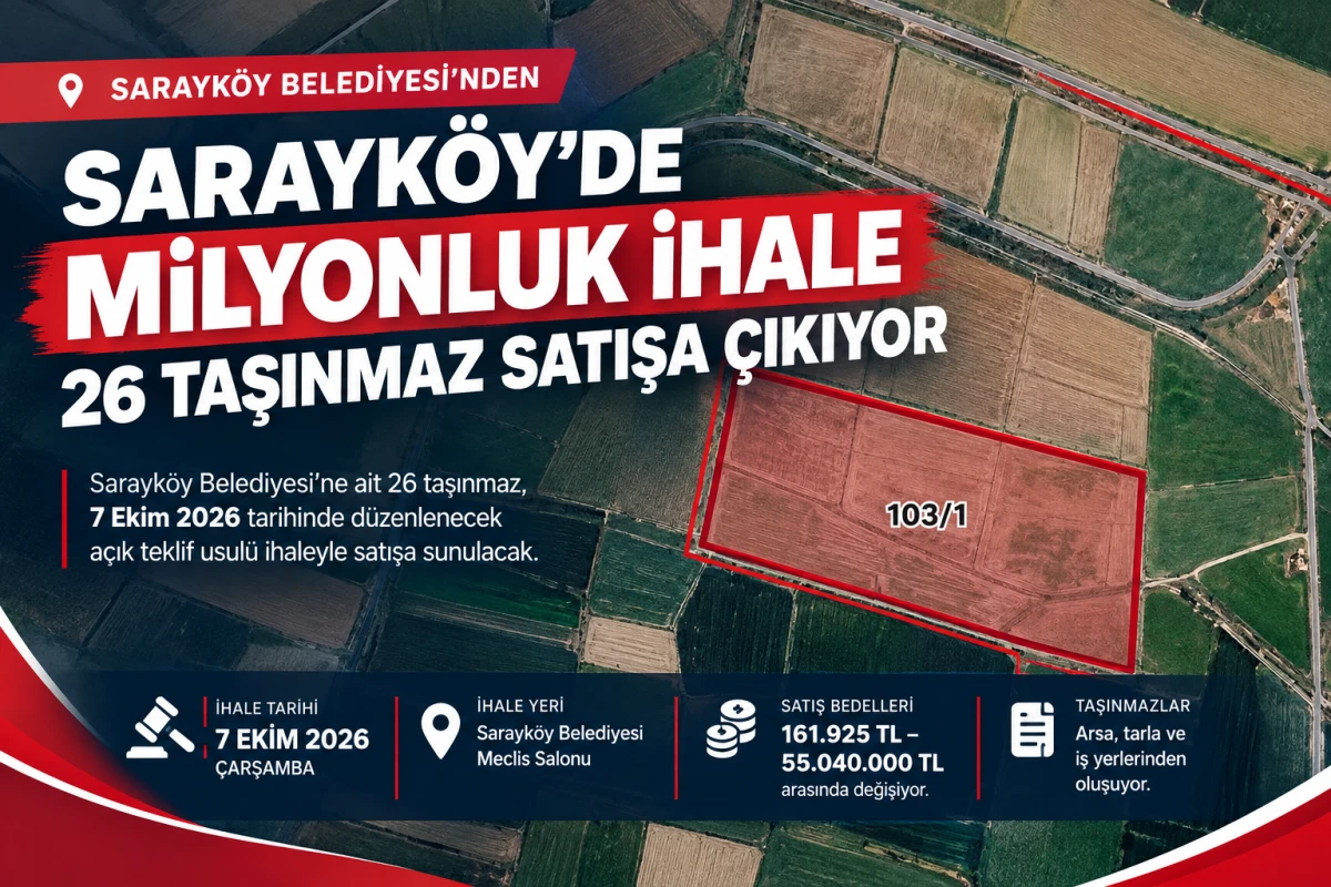     Sarayk&ouml;y&rsquo;de milyonluk ihale: 26 taşınmaz satışa &ccedil;ıkıyor