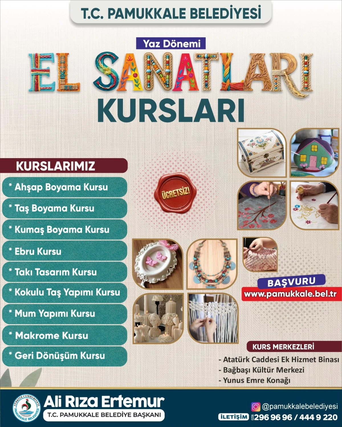 &Uuml;cretsiz Yaz D&ouml;nemi El Sanatları Kurslarında 2. Etap Başladı!